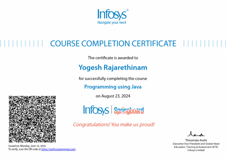 Java Course Completion Certificate | PDF