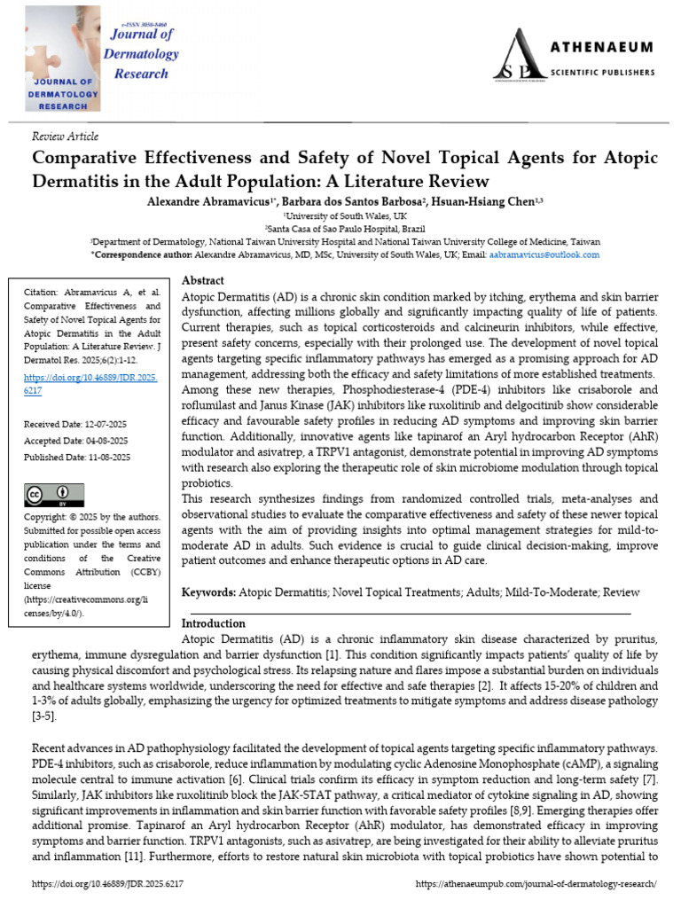 Comparative Effectiveness and Safety of Novel Topical Agents For Atopic ...