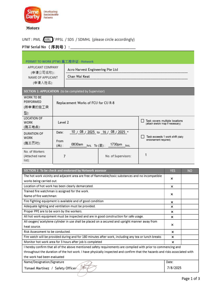 Hotwork Assessor Form - RP FCU For CU R-8 | PDF | Labor Relations ...