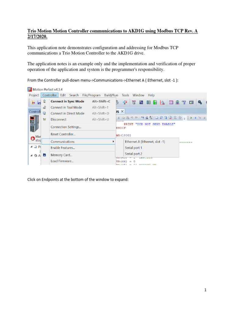 Trio Motion Controller Modbus TCP Guide | PDF | Transmission Control ...