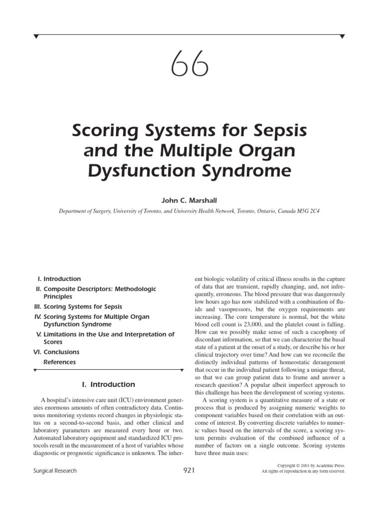 Scoring Systems for Sepsis Analysis | PDF | Sepsis | Intensive Care ...