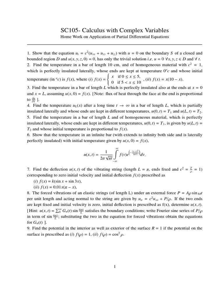 Problem Set 1 On Partial Differential Equations File | PDF ...