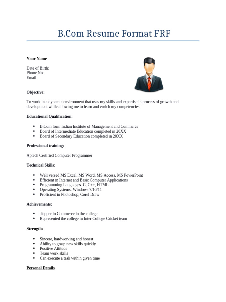 B.Com Resume Format for Freshers | PDF