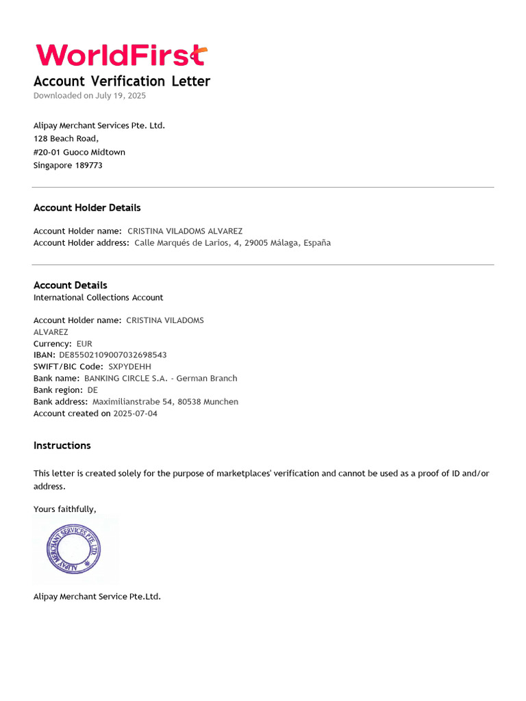 Account Verification for Cristina Viladoms | PDF
