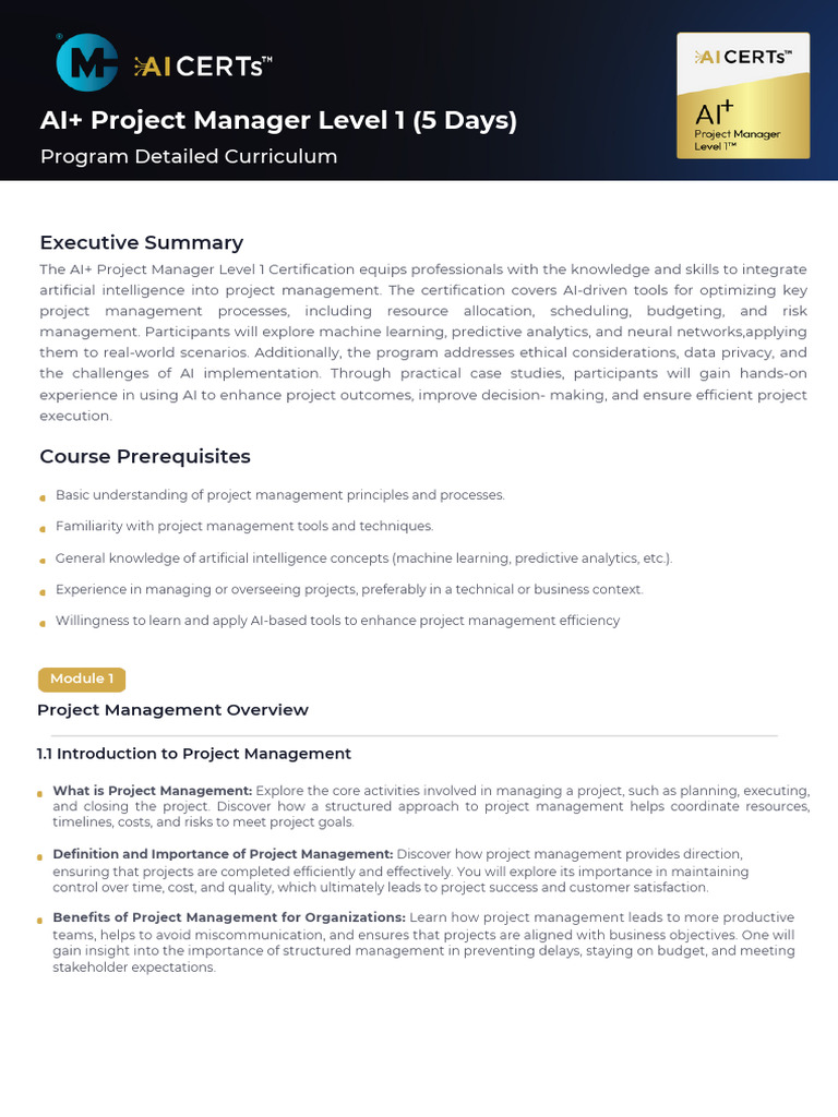 AI in Project Management Certification | PDF | Machine Learning ...