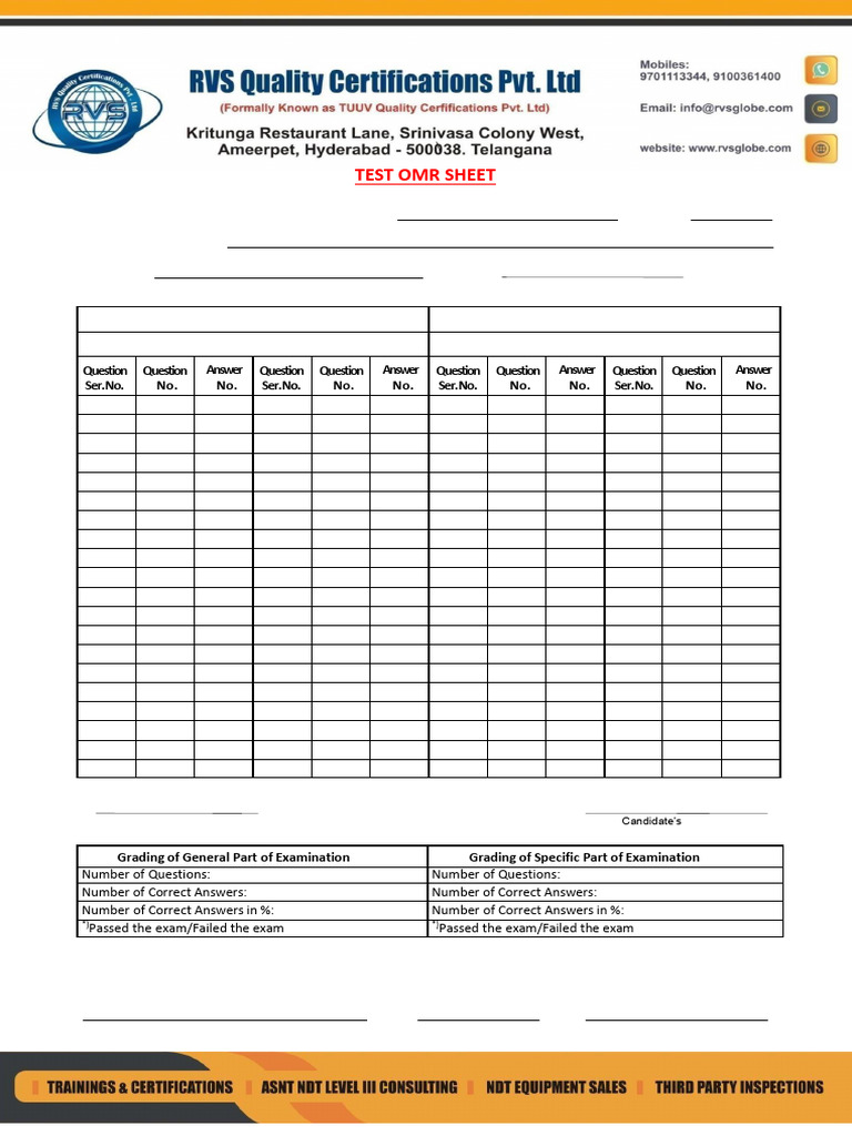 ASNT NDT L-2 OMR Test Sheet | PDF | Methodology | Standardized Tests