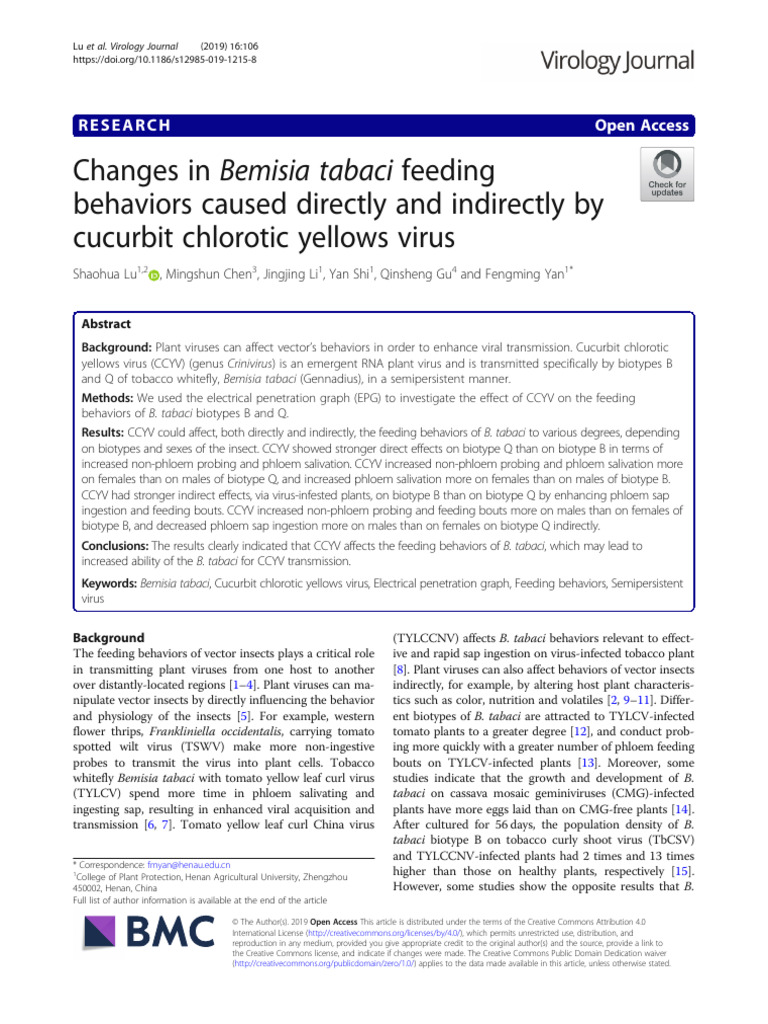 Changes in Bemisia Tabaci Feeding | PDF | Virus | Plant Virus