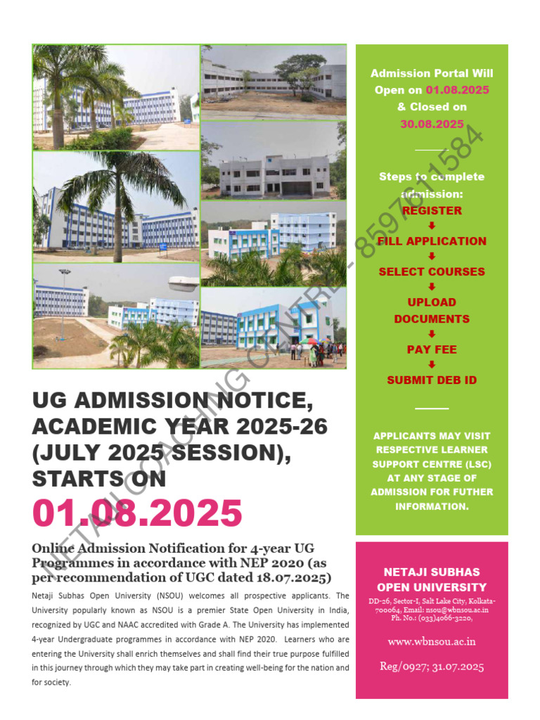 NSOU UG Admission Notice 2025-26 | PDF | Banks