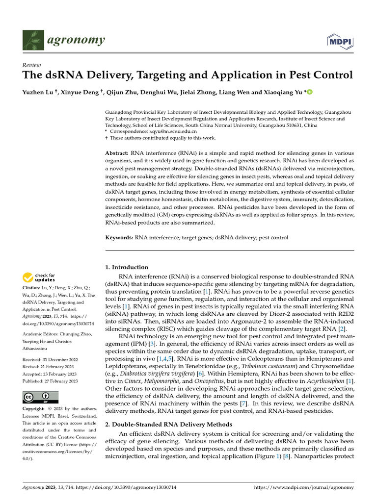 dsRNA in Pest Control Strategies | PDF | Rna Interference | Small ...