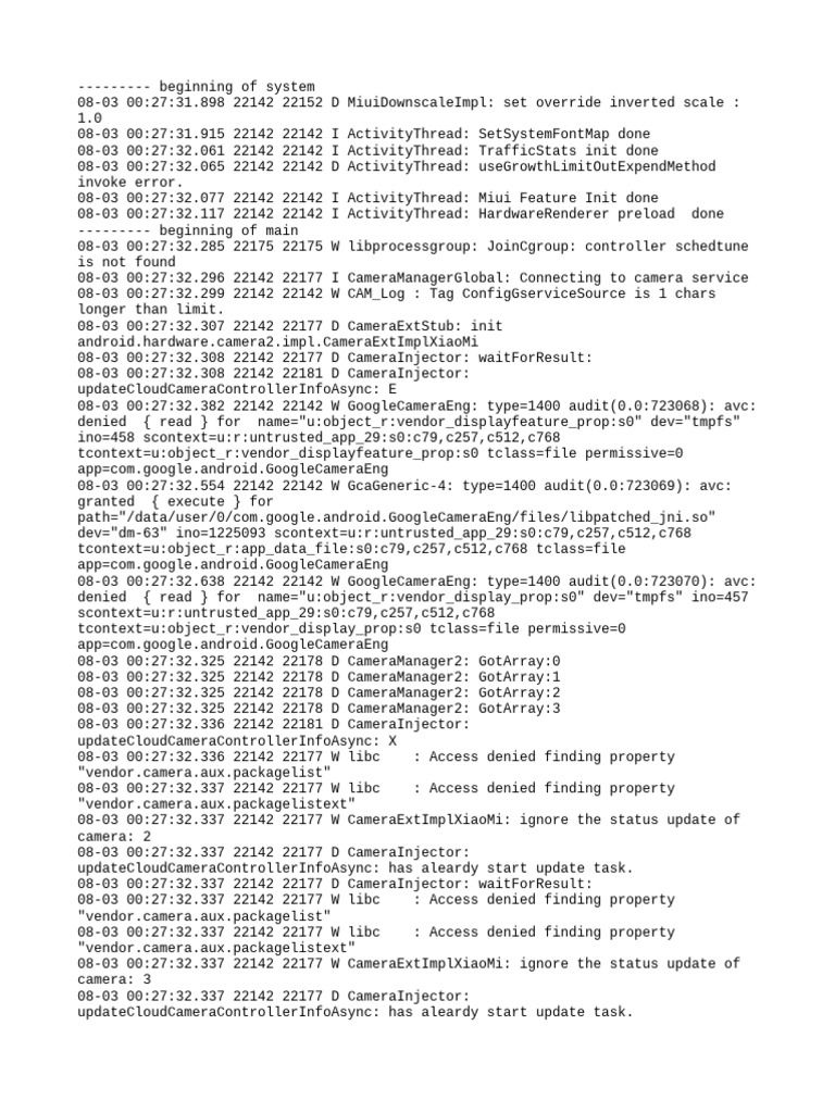 Camera Service Initialization Logs | PDF | Software | Computing