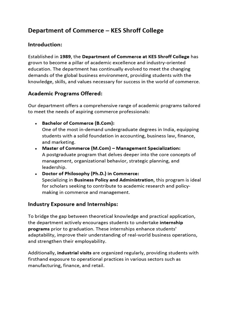 KES Shroff College Commerce Programs | PDF | Academic Degree | Learning