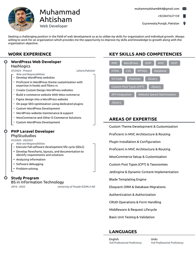 Web Developer Ahtisham's Resume | PDF | Word Press | J Query