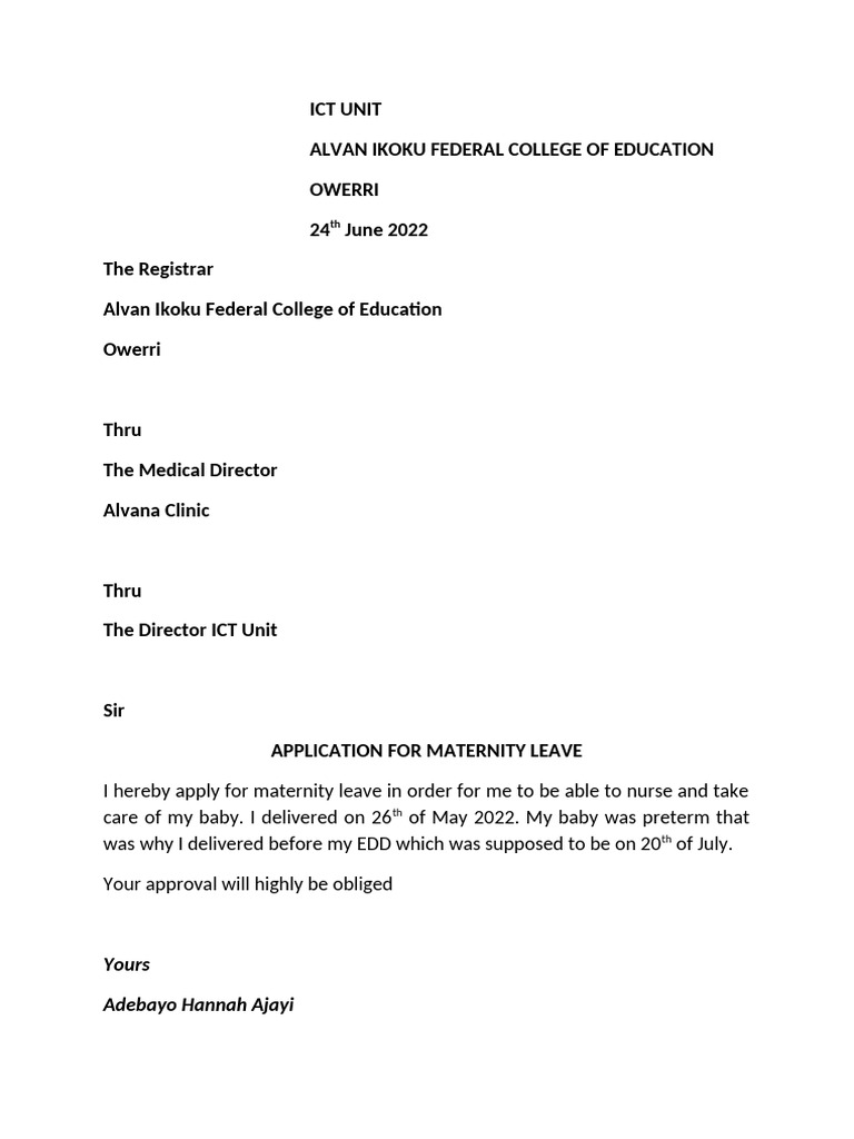 Maternity Leave Application Submission | PDF