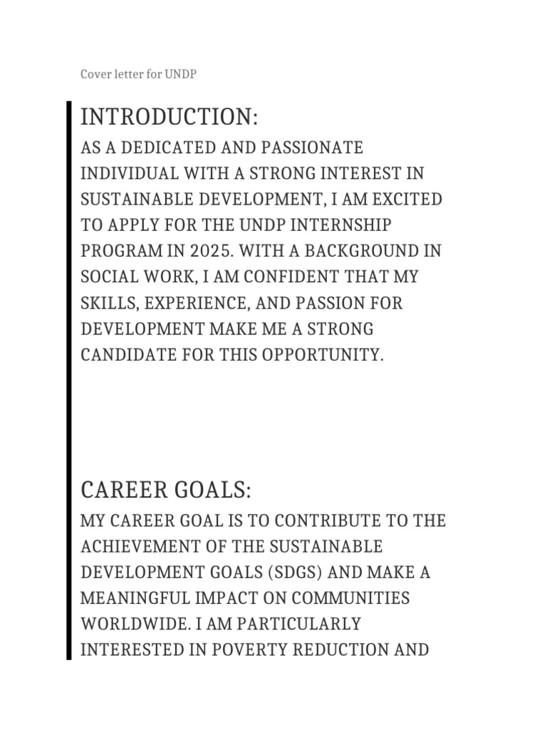 UNDP Internship Cover Letter 2025 | PDF | Sustainability | United ...