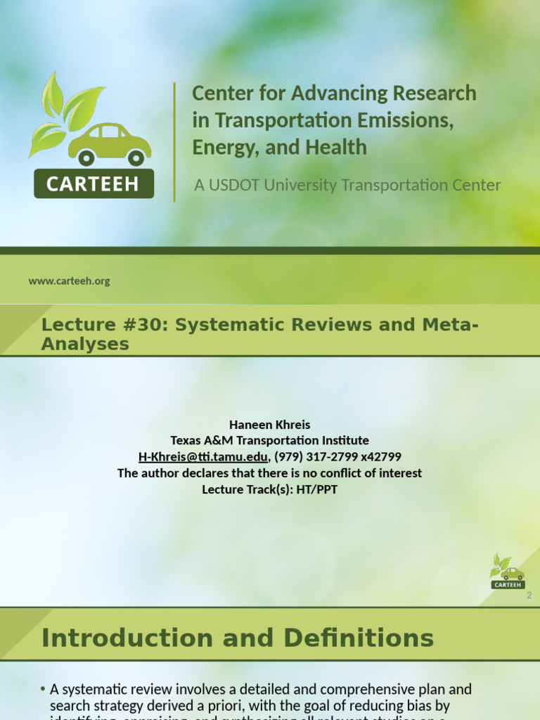 Systematic Reviews & Meta-Analyses Overview | PDF | Meta Analysis ...