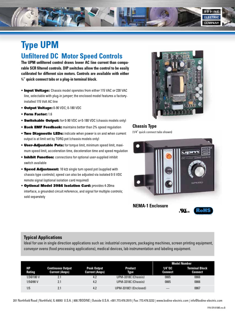 Type UPM: Unfiltered DC Motor Speed Controls | PDF | Alternating ...