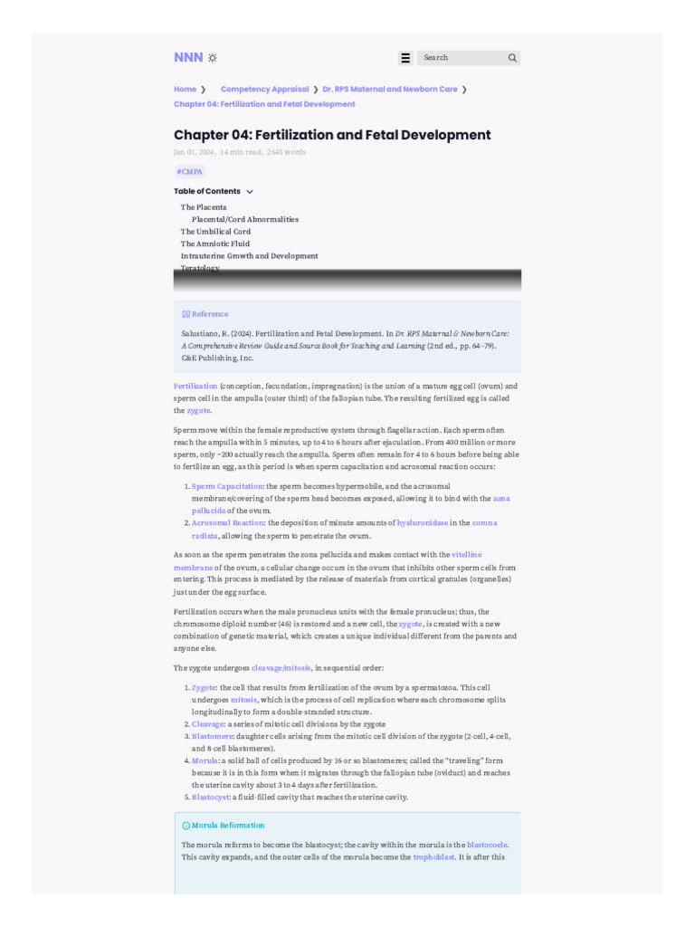 Fertilization and Fetal Development Overview | PDF | Placenta | Uterus
