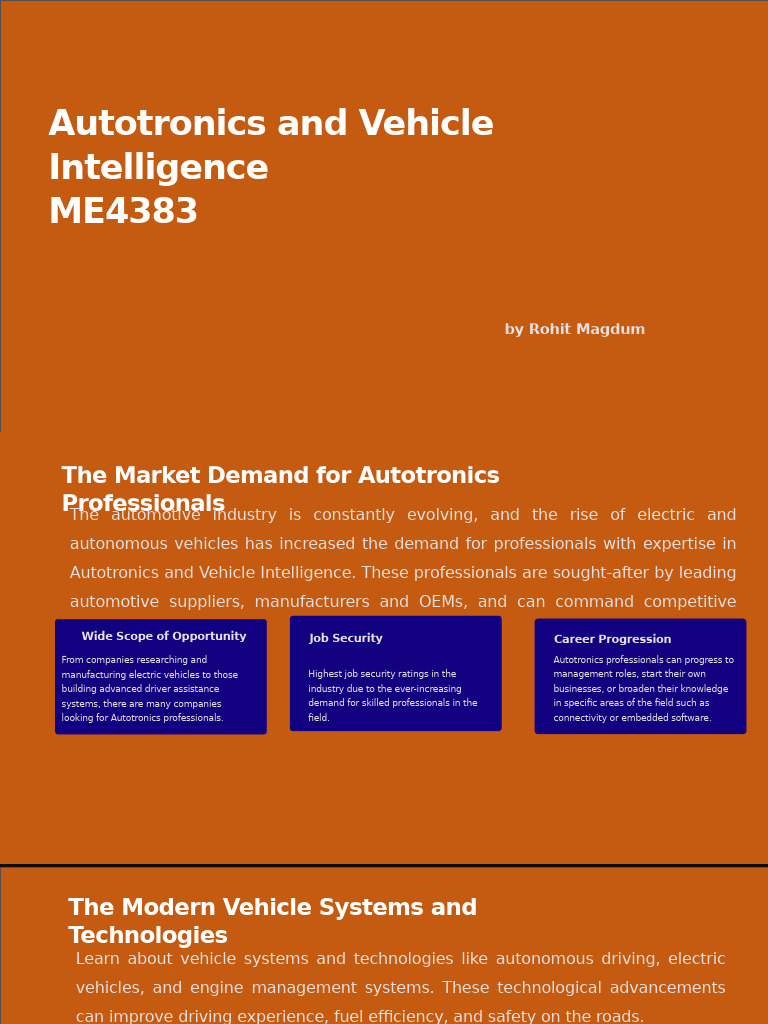 Autotronics and Vehicle Intelligence | PDF | Engines | Electric Vehicle
