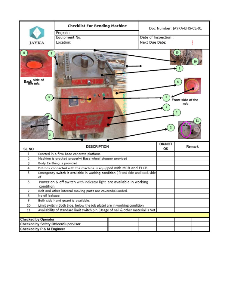 Bending Machine Safety Checklist | PDF | Safety
