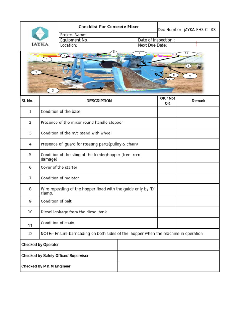 Concrete Mixer Inspection Checklist | PDF