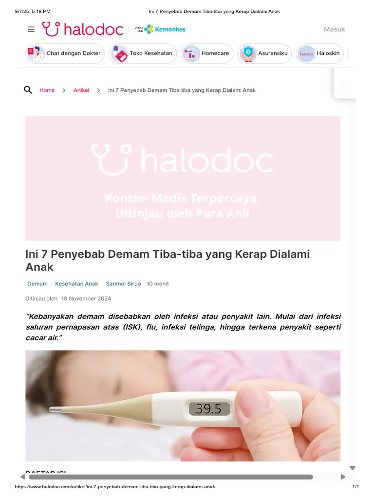 Ini 7 Penyebab Demam Tiba-tiba Yang Kerap Dialami Anak | PDF