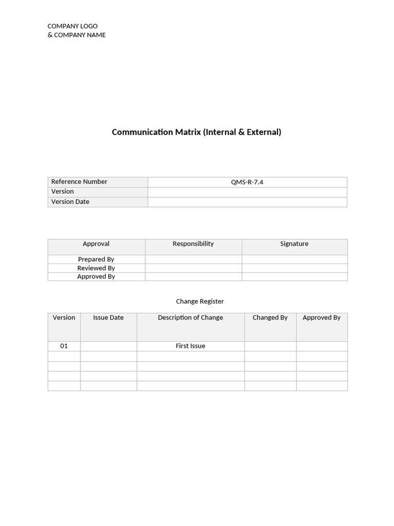 Internal Communication Matrix for QMS | PDF | Business