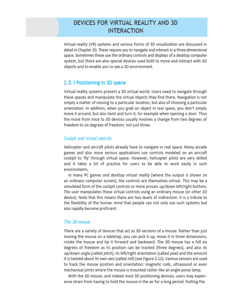 Devices for VR and 3D Interaction | PDF | Stereoscopy | Virtual Reality