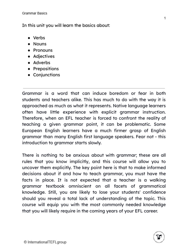 Grammar Basics | PDF | Verb | Part Of Speech