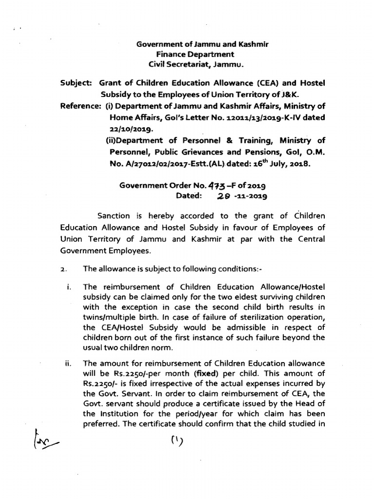 J&K Children Education Allowance Guidelines | PDF | Social Institutions ...
