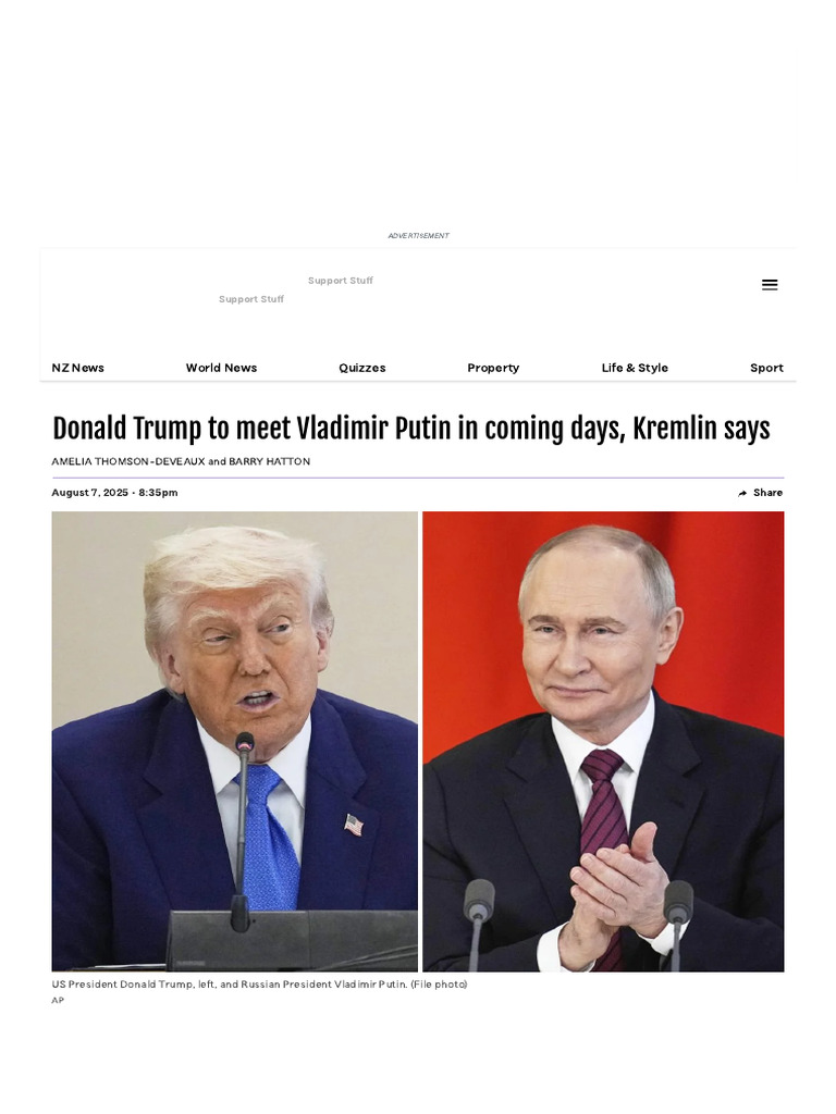 Donald Trump To Meet Vladimir Putin in Coming Days, Kremlin Says ...