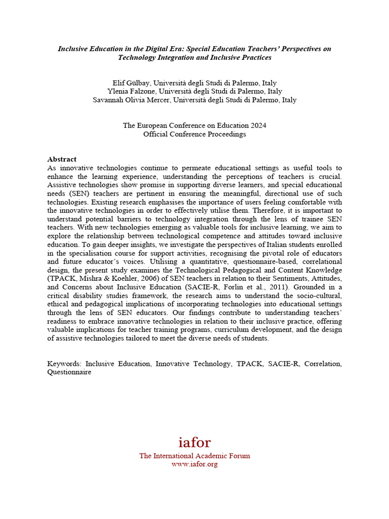 Tech Integration in Inclusive Education | PDF | Inclusion (Education ...