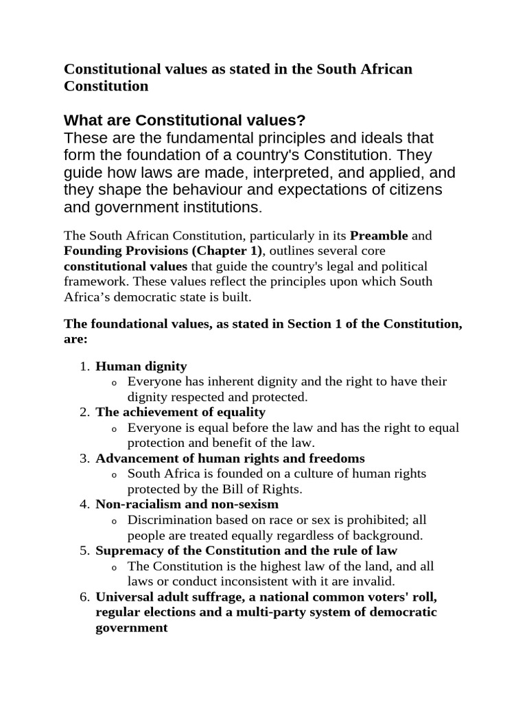 Constitutional Values in South Africa | PDF | Vocational Education ...