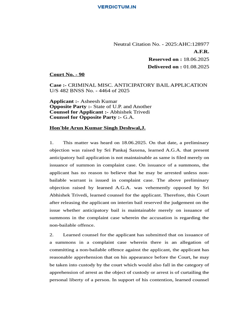 Anticipatory Bail Application Ruling | PDF | Bail | Arrest
