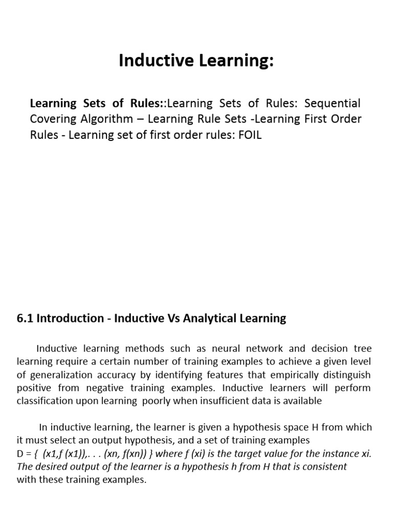Unit-III - Chapter7-Learning Rule Sets | PDF | First Order Logic ...
