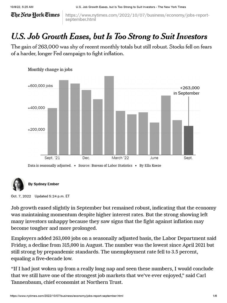 U.S. Job Growth Eases, But Is Too Strong To Suit Investors - The New ...