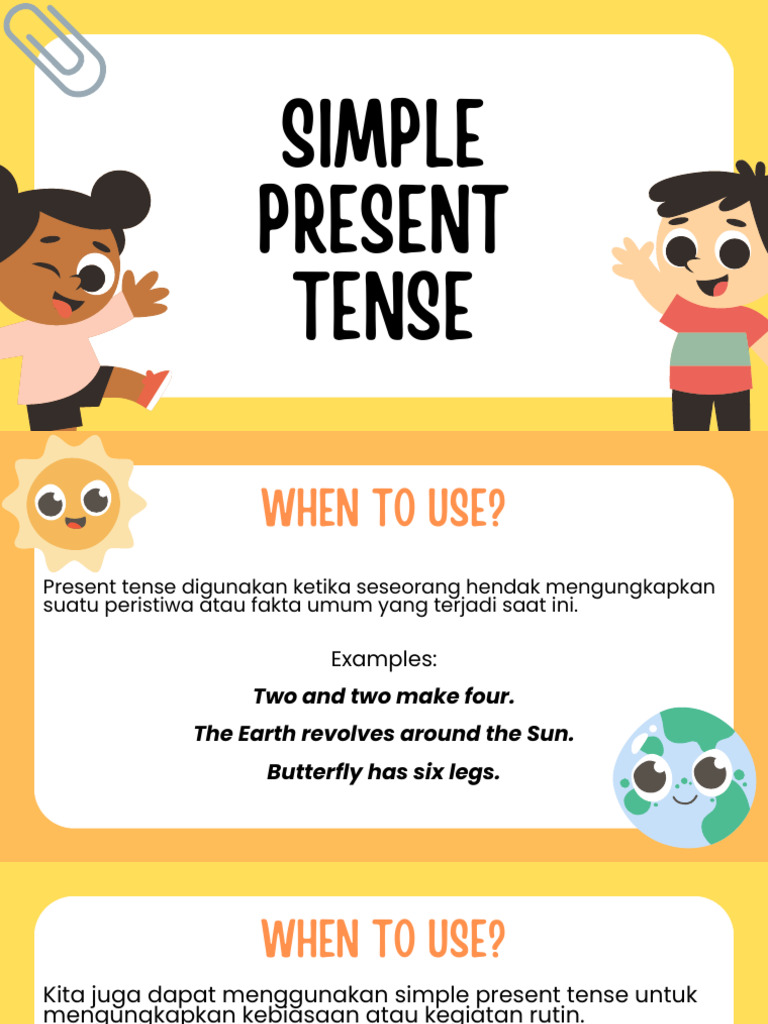 Present Simple Tense Grammar Presentation in Yellow Orange Green Cute ...