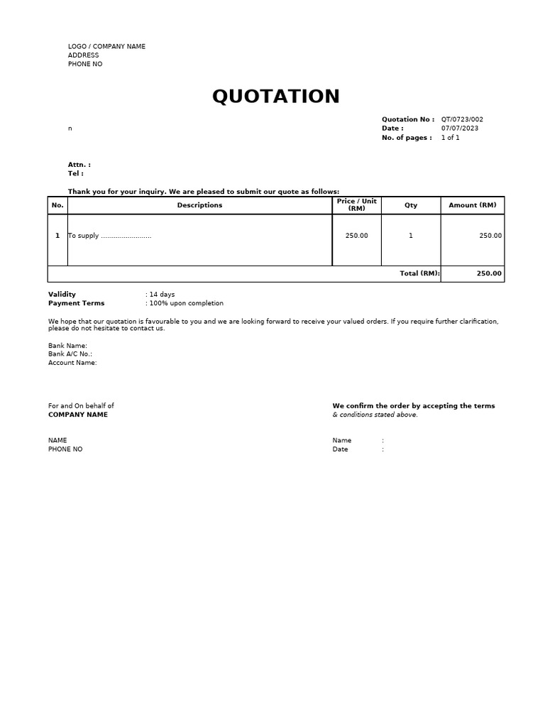 Tractor Quotation Sample Format | PDF