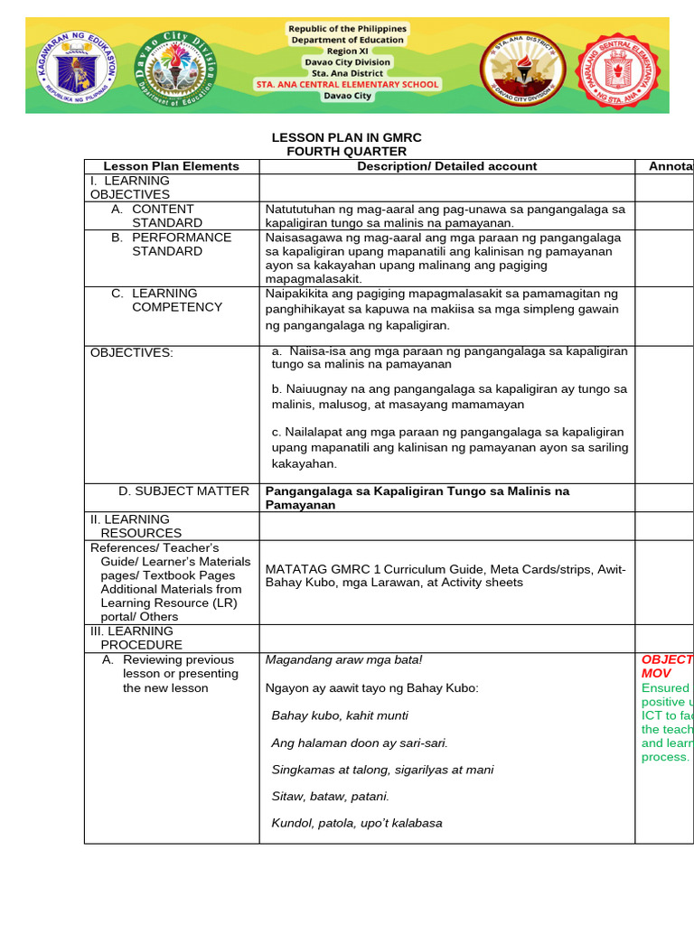 Gmrc1 Cot DLP 4th With Annotation 2024 2025 | PDF