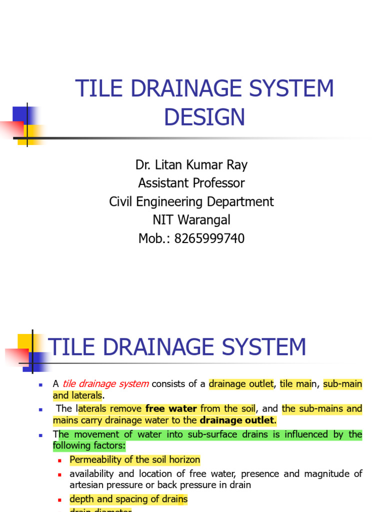 Tile Drainage System Design Overview | PDF | Drainage | Pipe (Fluid ...