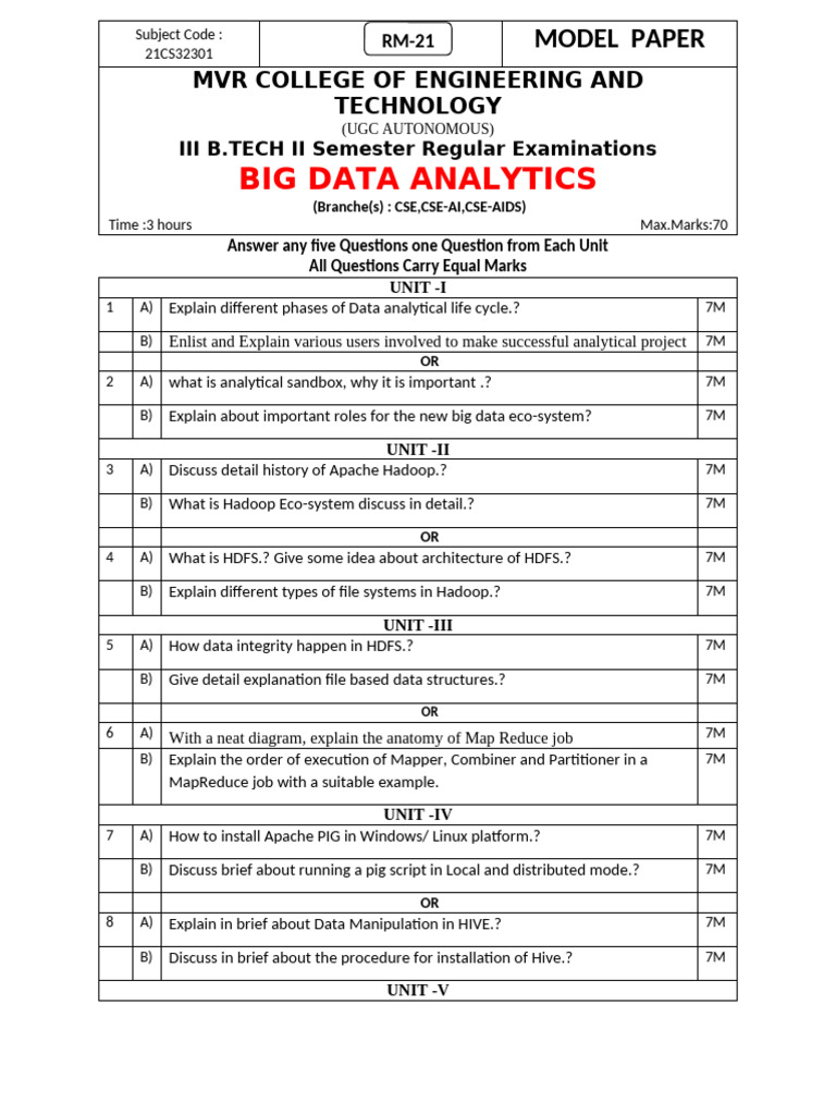 32ug Model Paper 21CS32301 Bda | PDF | Apache Hadoop | Information ...