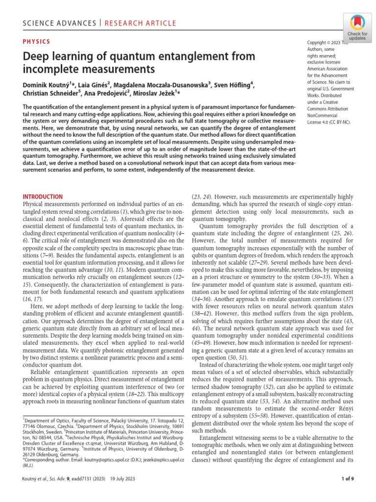 Deep Learning for Quantum Entanglement | PDF | Quantum Entanglement ...