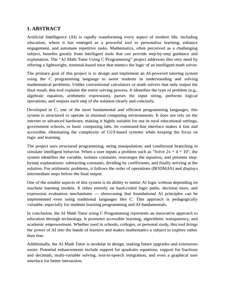 AI Math Tutor in C Programming | PDF | Artificial Intelligence ...