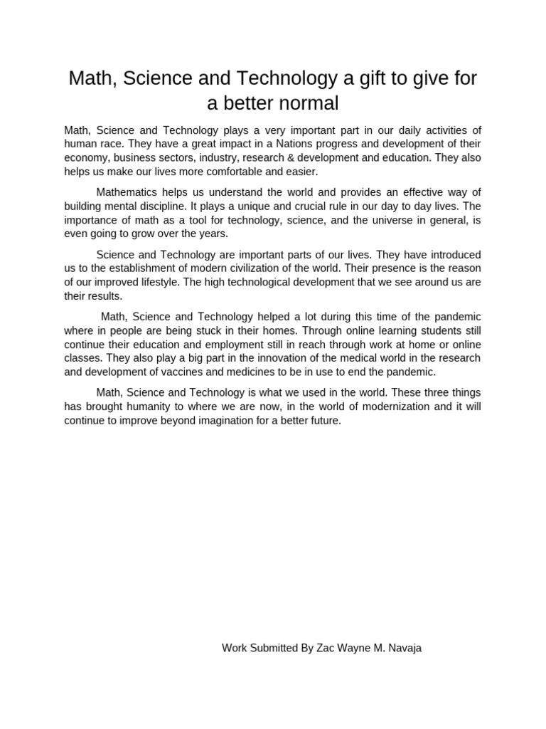 Importance of Math, Science, and Technology | PDF | Science, Technology ...