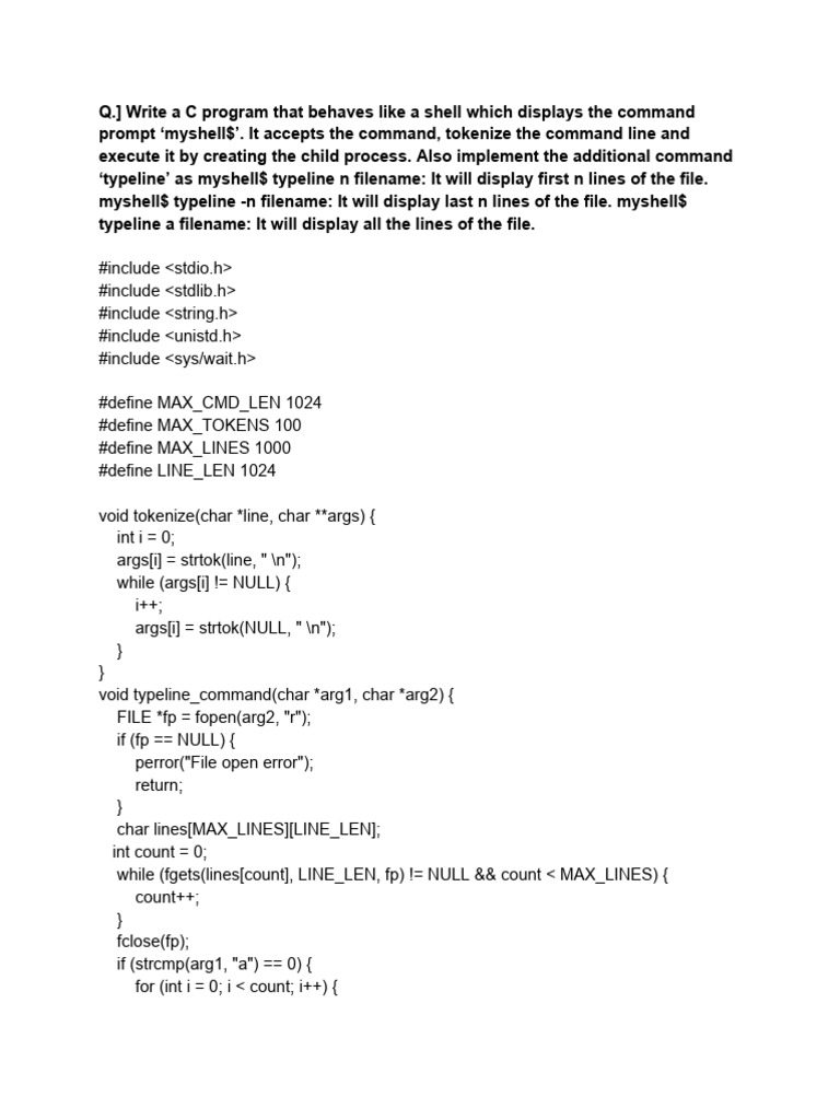C Shell Program with Typeline Command | PDF | Computer Programming ...