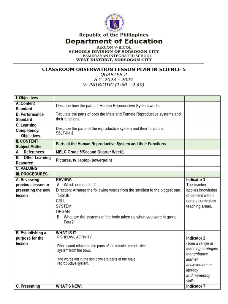 Human Reproductive System Lesson Plan | PDF | Reproductive System ...