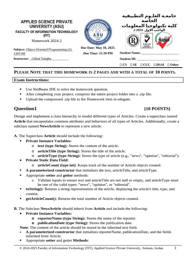 OOP1 HW1 - 20242 - Section 22 - 2 | PDF | Method (Computer Programming ...