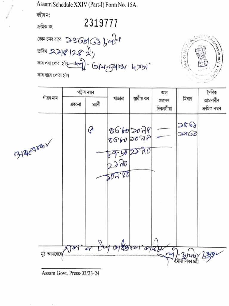 Assam Schedule XXIV Form No. 15A PDF | PDF