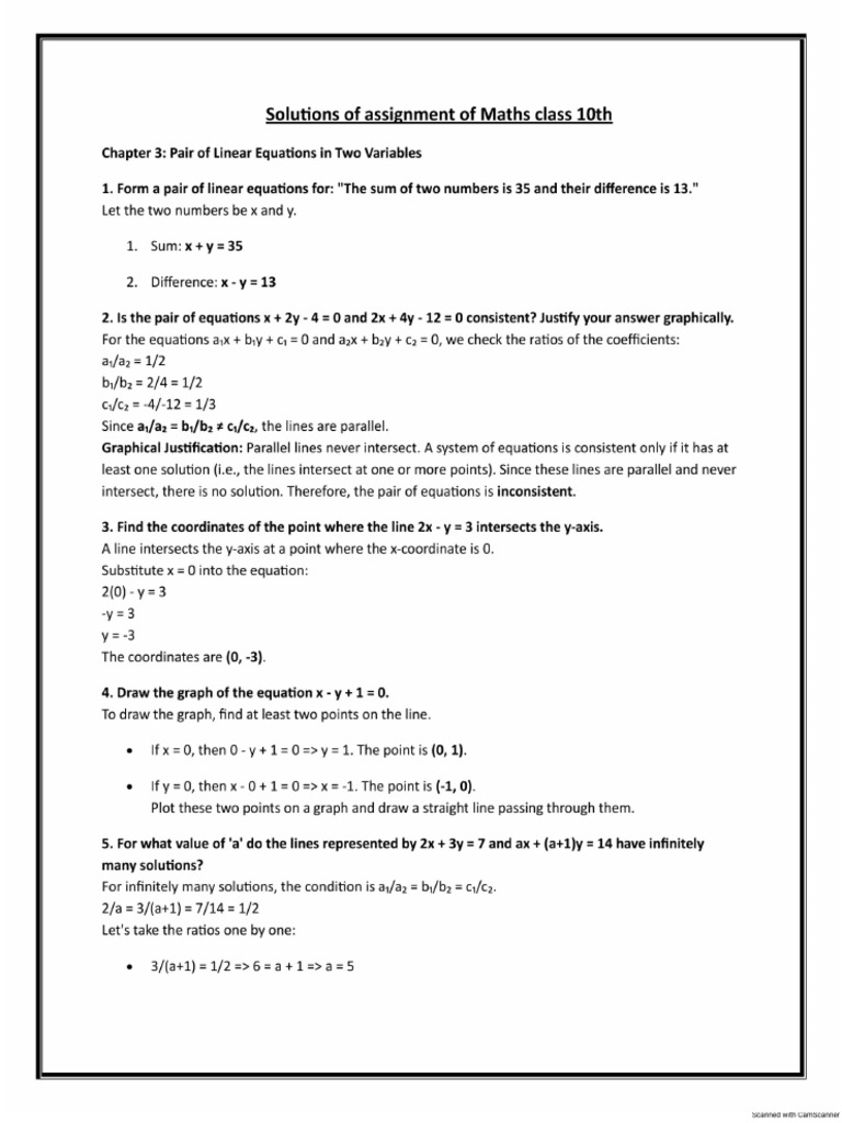 Solutions of Assignment of Maths Class 10th | PDF
