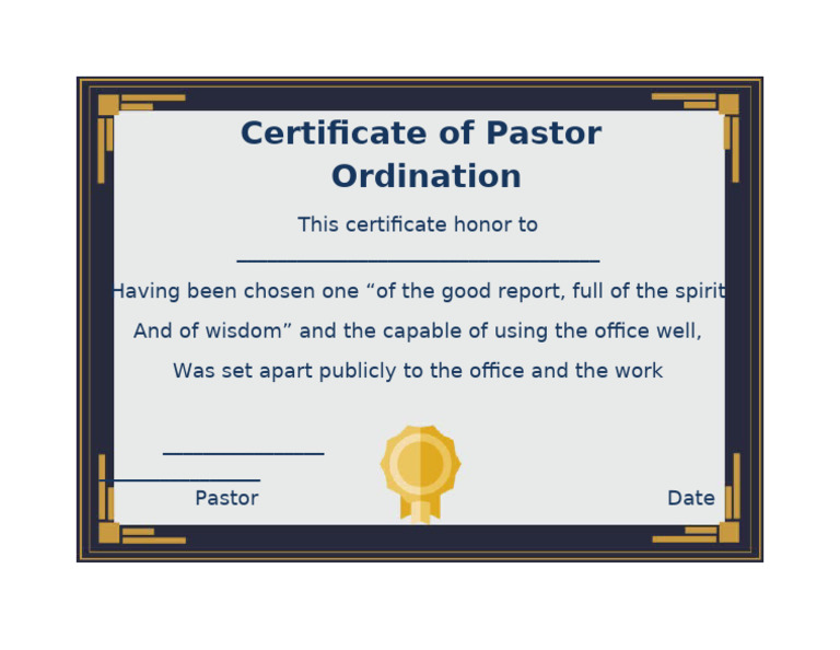 Pastor Ordination Certificate Template | PDF