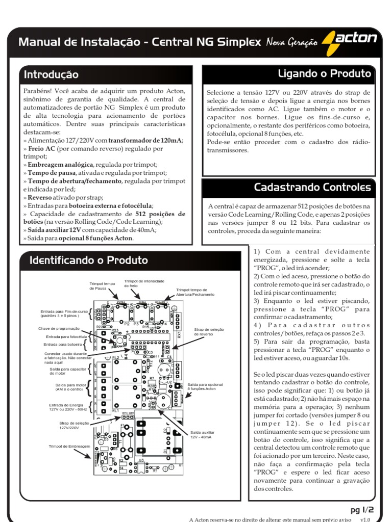 Manual da Central NG Simplex | PDF | Tempo | Diodo emissor de luz